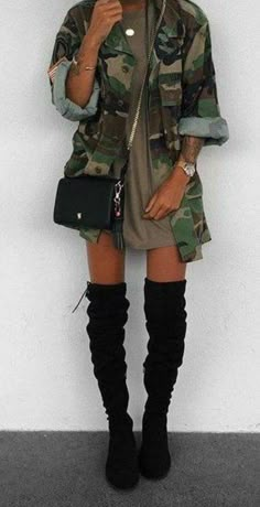 80s Camo Jacket Authentic Military Issued Field Jacket All | Etsy Vintage Camo Jacket, Camo Outfits, Camouflage Jacket, Camo Jacket, Mode Inspo, Outfit Goals, Edgy Outfits, Thigh High Boots, Boots Outfit