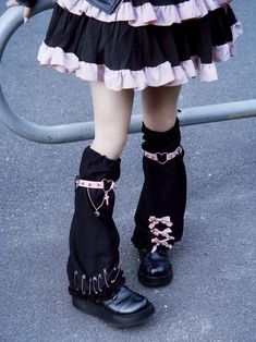 Attention: This price includes a pair of legwears only, others are not included. Gothic Harajuku, Boots Socks, Leg Sleeves, Black Legs, Suede Fabric, Gothic Outfits, Boot Socks, Pink Suede, Black And Pink