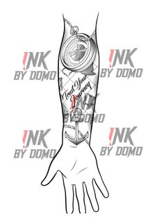 a drawing of a hand with tattoos on it and the words ink by domo