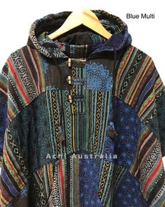 Heavy Cotton Patchwork Poncho for Both Men and Women - Etsy Black Long Sleeve Cotton Poncho, Casual Multicolor Cotton Poncho, Casual Blue Cotton Poncho, Casual Long Sleeve Poncho For Outdoor, Casual Outdoor Poncho, Hooded Cotton Poncho For Festival, Casual Cotton Poncho For Festivals, Oversized Bohemian Outerwear For Outdoor, Bohemian Oversized Outerwear For Outdoor