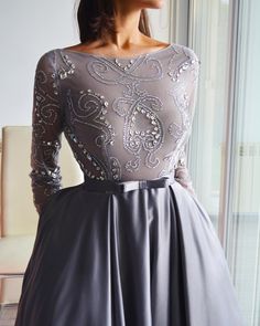 #teutamatoshiduriqi #newcollection #handmade #TMD #ashy #gray fot Couture Dior, Teuta Matoshi, Hijab Dress Party, Soiree Dress, Looks Party, Grad Dresses, Family Fashion, Gala Dresses, Prom Dresses With Sleeves