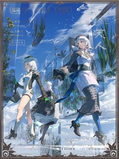 two anime characters are walking in the snow