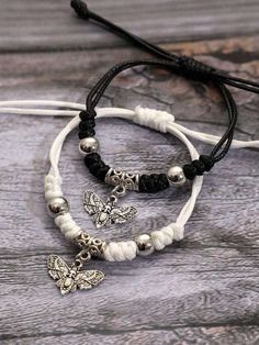 Details:Halloween \nDetails:Butterfly \nStyle:Funky \nGender:Women \nColor:Black and White \nMaterial:Zinc Alloy \n Witch Charms, Dark Bracelet, Skull Butterfly, Butterfly Charm Bracelet, Gothic Bracelet, Grunge Jewelry, Bracelet Sets, Skull Bracelet, Women Bracelet