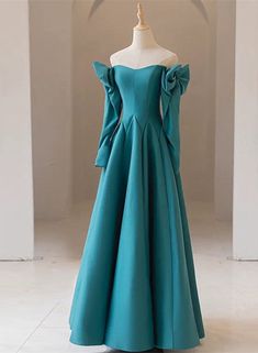 Teal Blue Long Sleeves with Bow A-line Sweetheart Prom Dress Outfits For Girls Prom Dress Teal, Teal Blue Dress, Blue Evening Dress, Marine Uniform, Corset Dress Prom, Mother Wedding Dress, Sweetheart Prom Dress, Blue Evening Dresses, Evening Dresses Cocktail