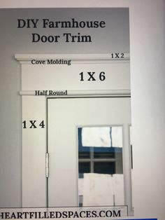 the measurements for a door frame are shown in front of a sign that says diy farmhouse house door trim