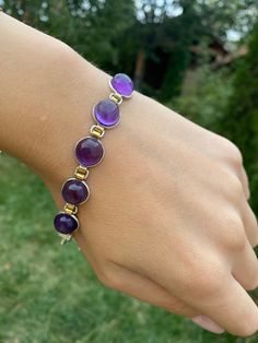 Amethyst bracelet February birthstone bracelet Women silver bracelet purple stone jewelry Silver amethyst bracelet The bracelet is made of sterling silver , Some parts are are gold plated. Royal Blue Jewelry, Red Stone Bracelet, Silver Flower Bracelet, Marcasite Jewelry, Garnet Bracelet, Birthstone Bracelet, Bracelet Women, Birthstone Bracelets, Amethyst Bracelet