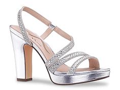 Nina Stormi Platform Sandal - Free Shipping | DSW Formal Silver Sandals With Rhinestones, Silver Embellished Sandals For Night Out, Sparkling Silver Sandals For Formal Occasions, Glamorous Silver Sandals With Round Toe, Evening Sparkling Silver Sandals, Sparkling Silver Sandals For Prom, Silver Glamorous Sandals For Night Out, Glamorous Silver Sandals For Night Out, Silver Bedazzled Heels For Night Out