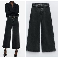 New With Tag Clothing Optional, Cropped Wide Leg Jeans, Zara Jeans, Jeans Color, Zara Black, Colored Jeans, Wide Leg Jeans, Leg Jeans, Autumn Fashion