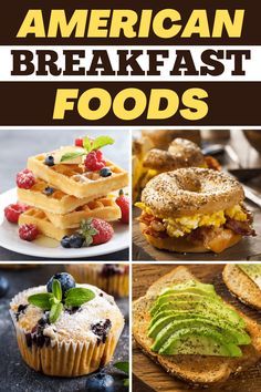 the cover of american breakfast foods, with pictures of different pastries and desserts