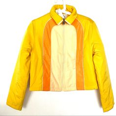 Bdg Urban Outfitters Cropper Jacket| Zipper Up| Color Yellow/Orange| Casual Chic, Light Waight| Perfect For Spring Size S New With Tag Retro Spring Outerwear With Zipper Closure, Retro Fitted Outerwear With Zipper Closure, Retro Yellow Outerwear For Spring, Retro Yellow Spring Outerwear, Casual Fitted Orange Outerwear, Fitted Casual Orange Outerwear, Trendy Fitted Orange Outerwear, Yellow Jacket Outfit, 2010 Outfits