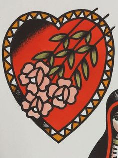 an image of a heart with flowers on it and a woman's face in the background