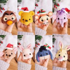 handmade crocheted animal ornament ornaments in various styles and colors, including winnie the pooh