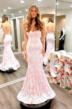 White And Pink Prom Dress, Fun Prom Dress, Pink Mermaid Dress With Sweetheart Neckline For Prom, Pink Strapless Mermaid Dress For Wedding, Pink Mermaid Hem Prom Dress, Strapless Pink Mermaid Dress, Elegant Pink Strapless Mermaid Dress, Pink Strapless Mermaid Dress, Pink Fitted Strapless Mermaid Dress