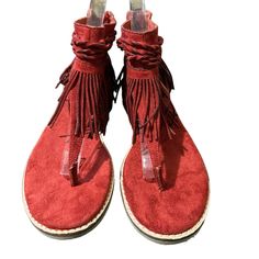 Item Is Brand New Without Box. Heavenly-Soft Vegan Leather Shapes A Reinforced Toe Thong And Zippered Ankle Cuff (With Twisted Accents Matisse Red, Matisse Shoes, Fringe Sandals, Suede Fringe, Ankle Cuffs, Red Suede, Juno, Women's Shoes Sandals, Vegan Leather