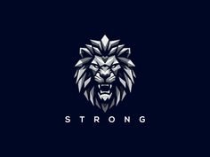 a lion's head with the word strong on it