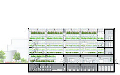 an architectural drawing of a building with many plants growing on the walls and in the ground