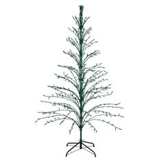 a small christmas tree on a stand with no leaves in front of a white background