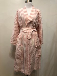 Pink robe is shorter than gray striped ones! %100 premium organic Turkish cotton peshtemal women's lightweight kimono bathrobe. it's very soft, harmless and comfy. It's totally made of natural organic cotton. You will love the feeling that this robe gives you on your body. its super lightweight and super soft like silk Same day shipping from Mclean/Virginia with USPS Priority 1-3 days Mail. Gift box and note card (with the description of your products) are available per your request. Warm/Cold w Striped Long Sleeve Robe For Loungewear, Pink Cotton Sleep Robe, Spring Cotton Wrap Sleepwear, Cotton Wrap Sleepwear For Spring, Spring Cotton Home Robe, Pink Cotton Robe For Daywear, Long Sleeve Cotton Robe For Hospital, Pink Cotton Home Robe, Relaxed Fit Robe For Home Use In Spring