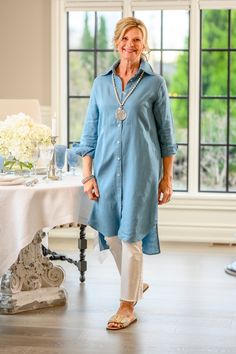 Indulge in luxury with our Monica Shirt Dress, crafted from 100% linen. This timeless piece features long sleeves, a collared neckline and a button-up front the can be worn as a shirt dress or as a duster. It could also work as a swimsuit coverup. We love this piece for its versatility and is the perfect travel partner. Made in Ukraine Chic Linen Shirt Dress With Button Cuffs, Chic Linen Shirt Dress With Buttons, Classic Linen Shirt Dress For Daywear, Classic Long Sleeve Linen Dress, Classic Linen Shirt Dress For Spring, Chic Button-up Linen Dress For Daywear, Chic Collared Linen Dress For Daywear, Chic Linen Shirt Dress For Daywear, Elegant Relaxed Fit Linen Shirt Dress