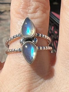 Natural Pear Teardrop Moonstone Moi et Toi Ring  - Wedding Band - Stacking Ring Size 7 Stacker Rings, Ring Wedding Band, Hopeless Romantic, Stacking Ring, Ring Wedding, Ring Size 7, Stacking Rings, Wedding Ring Bands, Turquoise Ring