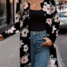 Precio bajo con envío gratis para usuario nuevo. Pullover Outfit, Cardigan Casual, Long Sleeve Knitted Cardigan, Open Front Jacket, Floral Cardigan, Casual Vest, Long Sleeves Jacket, Pattern Floral, Womens Fall