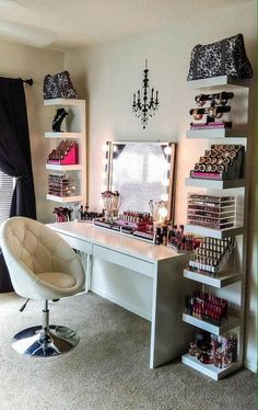 an image of a room with many items on the desk and in front of it