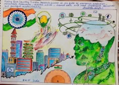 Drawing on Indian development towards success India 2050 Drawing, India Development Drawing, Green India Mission Drawing, Future India Drawing Competition, Technological Development In India, My Vision For India In 2047 Drawing