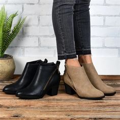 Side Zipper Chunky Heel Ankle Retro Boots Trendy Heeled Boots With Side Zipper For Fall, Trendy Fall Heeled Boots With Side Zipper, Fall Heeled Boots With Side Zipper And Round Toe, Chic Fall Booties With Zipper Closure, Trendy Ankle-high Booties With Zipper, Trendy Ankle-high Booties With Zipper Closure, High Heel Booties With Zipper For Fall, High Heel Booties With Zipper Closure For Fall, Casual Zipper Closure Booties For Fall