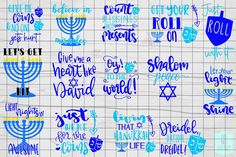 the jewish symbols are drawn in blue ink on a sheet of paper with words written below them