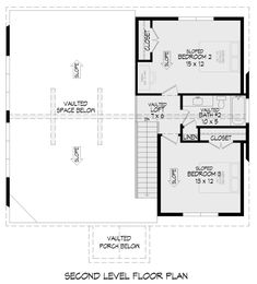 the second level floor plan for a home