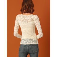 Add some romance to your look with this sheer lace top. The slightly stretchy fabric creates a breezy, textural base for this lace top, which is accented with long sleeves for a feminine dimension. A cami top should be worn, which is not included in this garment. This sheer top has a feminine design of floral lace and long puff sleeves. A semi-sheer top features an allover floral lace design, a round neck, and long sleeves. Great for simple but trendy pants or skirts. Sleeve Embroidery, Trendy Pants, Sheer Lace Top, Puff Long Sleeves, Women's Blouses, Embroidery Lace, Embroidery Blouse, Feminine Design, Long Puff Sleeves