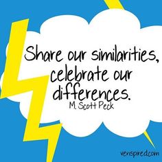 a speech bubble with the words share our similarities, celebrate our differences