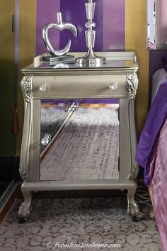 DIY Mirrored Nightstand (A Gorgeous Glam Bedside Table) Mirror Nightstands, Beautiful Bedside Tables, Glass Store, Diy Nightstand