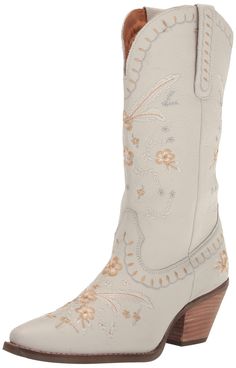 PRICES MAY VARY. Leather Shaft Pull-On Closure Mid-Calf Wedding Dress With White Boots, Girly Cowboy Boots, Whote Boots, Wedding Boots Cowgirl, Cowboy Boots Wedding Guest, White Boots Western, Wedding Cowgirl Boots, Wedding Dress Cowboy Boots, Bridal Cowboy Boots