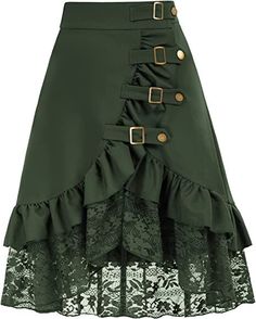 Steampunk Skirts, Steampunk Skirt, Hippie Party, Mode Kimono, Steampunk Victorian, Mode Boho, Party Skirt, Fantasy Fashion, Green Skirt