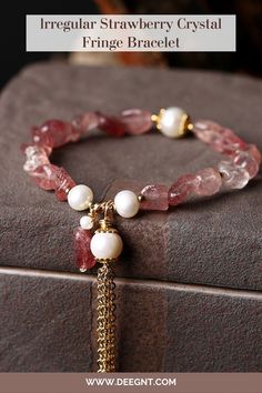 ❤️We are on a mission to bring a little bit of magic to mindful and strong women around the world with jewelry which speaks, elevates and nurtures our mind, body and soul. Unique Red Gemstone Bracelets, Elegant Rose Quartz Bracelet For Valentine's Day, Elegant Red Agate Bracelets, Elegant Heart-shaped Crystal Bracelet For Valentine's Day, Strawberry Crystal, Strawberry Quartz Bracelet, Fringe Bracelet, Crystal Fringe, Diy Jewellery Designs