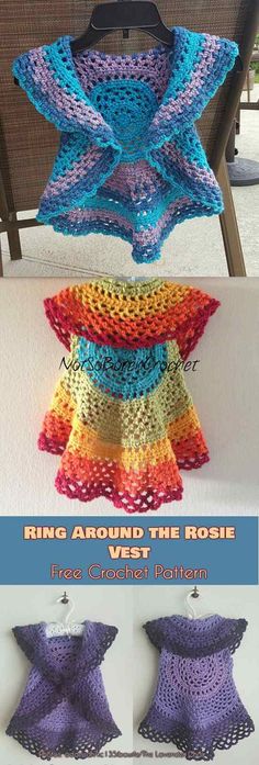 crocheted shawl pattern with the words ring around the rose, and three different colors