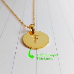 "All of our products are handmade. A beautiful handmade 0.75\" inch gold monogram necklace, you can choose any 1-3 initials. Necklace is Engraved - Not Stamped. The custom name disc necklace is made out of 925 sterling silver,it measures about 0.75\",1.2mm thickness. The length of sterling silver chain can be selected in 14\",16\",18\",20\" or 22\". You can have it done in sterling silver,18k gold plated,white gold plated. Please leave the text you would like to be engraved in the -notes to sell Gold Personalized Round Custom Necklace, Personalized Gold Round Necklace, Personalized Gold Necklaces For Personal Use, Personalized Round Gold Necklace, Personalized Gold Necklace For Personal Use, Gold Initials Custom Necklace As Gift, Gold Initials Custom Necklace Gift, Gold Custom Necklace With Initials For Gift, Engraved Round Pendant Necklace For Personal Use