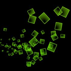 green cubes are flying through the air