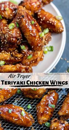 air fryer teriyaki chicken wings on a white plate