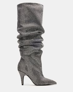 Experience timeless style and ultimate comfort with our BELLAMIE knee-high boot. These boots have a pointed toe and scrunched design and will elevate any outfit. These boots are both fashionable and functional. Perfect for any occasion, these boots are a must-have in your wardrobe. 3.5 inch heel height 16.5 inch shaft circumference 22 inch shaft height Synthetic upper material with rhinestones Textile and synthetic lining Synthetic sock Synthetic sole Imported 5 Inch Heels, Black Rhinestone, Boot Shoes Women, Knee High Boots, Knee High, Womens Boots, Timeless Fashion, Heel Height, Fashion Beauty