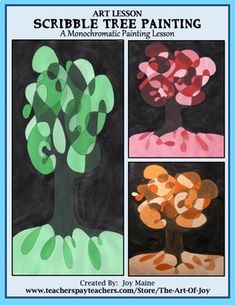 art lesson for kids to learn how to make tree paintings with colored paper and glue