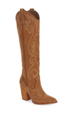 Intricate stitching enhances the Western influence of a block-heel cowboy boot in a knee-high profile. 3 1/2" heel (size 8.5) 17" shaft height, 14" shaft Leather upper/synthetic lining and sole Imported Womens Fall Boots, Knee High Western Boots, Trendy Shoes Sneakers, Fashion Shoes Heels, Fall Boots, Western Chic, Western Boots Women, Cowboy Boots Women, Western Boot