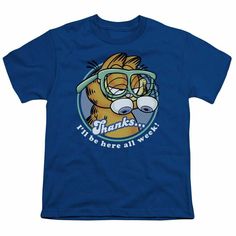 Garfield Performing Kids Youth T Shirt Licensed TV Comic Tee Royal Blue Garfield Performing Kids Youth T Shirt Licensed TV Comic Tee Royal Blue The Garfield Performing Kids Youth T Shirt Item Description: The Garfield Performing Kids Youth t-shirt is made from 100% pre-shrunk medium weight cotton.   Kids Youth t-shirt is made from 100% pre-shrunk medium weight cotton.  Every item we sell is original and fully licensed. If a shirt is designated as "distressed", the design contains intentional ski Blue Pop Culture T-shirt With Character Print, Retro Blue T-shirt With Cartoon Print, Funny Blue T-shirt With Graphic Print, Novelty Blue Tops With Funny Print, Blue Cotton Pop Culture T-shirt, Funny Blue Crew Neck Shirt, Funny Crew Neck Blue Shirt, Blue T-shirt With Character Print In Relaxed Fit, Funny Blue Fan Merchandise T-shirt