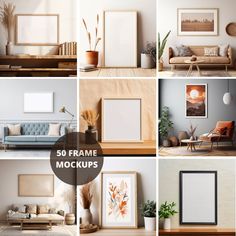 there are many frames on the wall in this living room and it is easy to put together