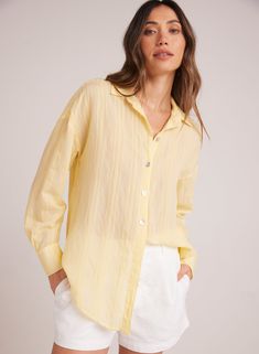 Bella DahlBoyfriend Button Down - Citron YellowTops Pink Punch, Bella Dahl, Shell Buttons, Mint Color, Eco Friendly Fabric, Low Iron, Classic Shirt, Striped Shirt, Chest Pocket