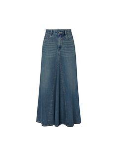 MO&Co. Women's Paneled Denim Midi Skirt This denim skirt is made of comfortable pure cotton material. Its high-waisted A-line silhouette and classic 5-pocket design accentuate your curves. The paneled construction creates a flared trumpet shape, adding a touch of retro chic. Features : - High waist A-line silhouette- Classic five-pocket design- Breathable cotton materails Code: MBD1SKT031The back length of size S is 94cmMATERIALS & CARE Material: 100% CottonDenim products have slight fading, whi Blue Jean Skirt, Fashion Drawing Dresses, Muslimah Fashion Outfits, Denim Skirts, Denim Midi Skirt, Muslimah Fashion, Blue Skirt, Retro Chic, Girly Outfits