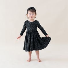 Cut from soft, stretchy bamboo fabric, this twirl dress features a full skirt so your toddler can spin in style. The classic design of the dress can easily be dressed up or down, making it the perfect everyday outfit. 97% Rayon made from Bamboo, 3% Spandex 240 gsm creates a flattering drape Ballerina neckline Womens Matching Sets, Lounge Robes, Twirl Dress, Everyday Outfit, Bamboo Fabric, Long Sleeve Pyjamas, Full Skirt, Dress First, Chunky Knit