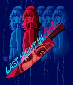 the poster for last night's sale is shown in red and blue with an image of a woman holding a knife