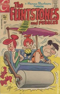 an old comic book cover for the flintstones and pebbles